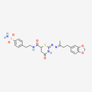 molecular formula C24H27N5O6S2 B6044743 N-{2-[4-(aminosulfonyl)phenyl]ethyl}-2-{[3-(1,3-benzodioxol-5-yl)-1-methylpropylidene]hydrazono}-4-oxo-1,3-thiazinane-6-carboxamide 