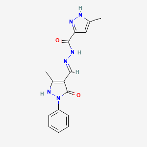 molecular formula C16H16N6O2 B604477 5-Methyl-2H-pyrazole-3-carboxylic acid (5-hydroxy-3-methyl-1-phenyl-1H-pyrazol-4-ylmethylene)-hydrazide CAS No. 1273555-56-8