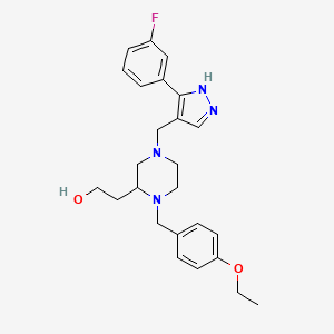 molecular formula C25H31FN4O2 B6044771 2-(1-(4-ethoxybenzyl)-4-{[3-(3-fluorophenyl)-1H-pyrazol-4-yl]methyl}-2-piperazinyl)ethanol 