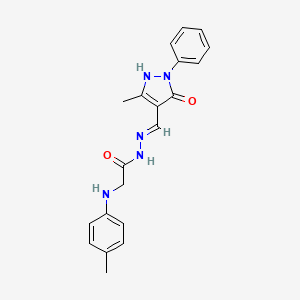 molecular formula C20H21N5O2 B604478 N'-[(5-hydroxy-3-methyl-1-phenyl-1H-pyrazol-4-yl)methylene]-2-(4-toluidino)acetohydrazide CAS No. 485318-05-6
