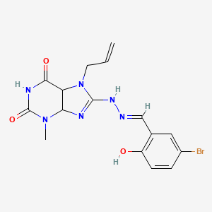 molecular formula C16H15BrN6O3 B604483 Benzaldehyde, 5-bromo-2-hydroxy-, 2-[2,3,6,7-tetrahydro-3-methyl-2,6-dioxo-7-(2-propen-1-yl)-1H-purin-8-yl]hydrazone CAS No. 317840-09-8
