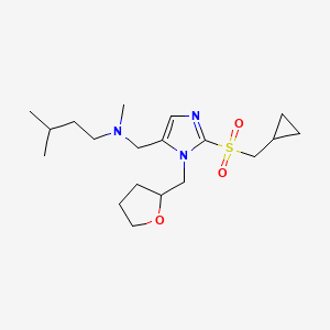 molecular formula C19H33N3O3S B6044840 N-{[2-[(cyclopropylmethyl)sulfonyl]-1-(tetrahydro-2-furanylmethyl)-1H-imidazol-5-yl]methyl}-N,3-dimethyl-1-butanamine 
