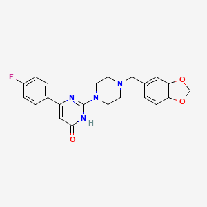 molecular formula C22H21FN4O3 B6044857 2-[4-(1,3-benzodioxol-5-ylmethyl)-1-piperazinyl]-6-(4-fluorophenyl)-4(3H)-pyrimidinone 