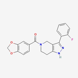 molecular formula C20H16FN3O3 B6044875 5-(1,3-benzodioxol-5-ylcarbonyl)-3-(2-fluorophenyl)-4,5,6,7-tetrahydro-1H-pyrazolo[4,3-c]pyridine 