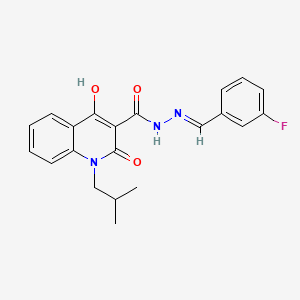 molecular formula C21H20FN3O3 B604502 N'-(3-fluorobenzylidene)-4-hydroxy-1-isobutyl-2-oxo-1,2-dihydro-3-quinolinecarbohydrazide CAS No. 317843-06-4