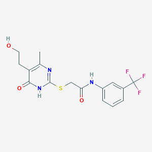 molecular formula C16H16F3N3O3S B6045027 2-{[5-(2-hydroxyethyl)-4-methyl-6-oxo-1,6-dihydro-2-pyrimidinyl]thio}-N-[3-(trifluoromethyl)phenyl]acetamide 