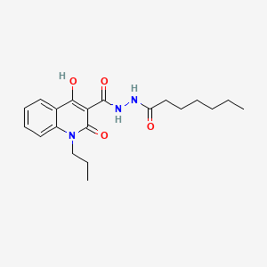 molecular formula C20H27N3O4 B604503 N'-heptanoyl-4-hydroxy-2-oxo-1-propyl-1,2-dihydroquinoline-3-carbohydrazide CAS No. 302796-82-3