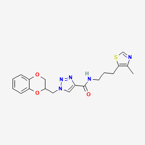 molecular formula C19H21N5O3S B6045030 1-(2,3-dihydro-1,4-benzodioxin-2-ylmethyl)-N-[3-(4-methyl-1,3-thiazol-5-yl)propyl]-1H-1,2,3-triazole-4-carboxamide 