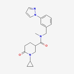molecular formula C20H24N4O2 B6045044 1-cyclopropyl-N-methyl-6-oxo-N-[3-(1H-pyrazol-1-yl)benzyl]-3-piperidinecarboxamide 