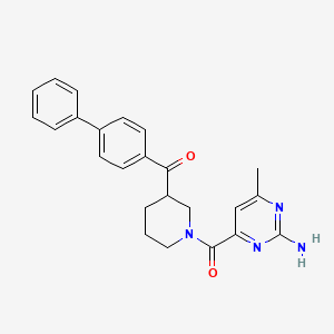 molecular formula C24H24N4O2 B6045175 {1-[(2-amino-6-methyl-4-pyrimidinyl)carbonyl]-3-piperidinyl}(4-biphenylyl)methanone 