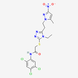 molecular formula C18H18Cl3N7O3S B6045191 2-({4-ethyl-5-[2-(5-methyl-3-nitro-1H-pyrazol-1-yl)ethyl]-4H-1,2,4-triazol-3-yl}thio)-N-(2,4,5-trichlorophenyl)acetamide 