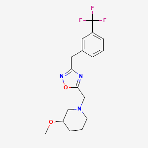 molecular formula C17H20F3N3O2 B6045209 3-methoxy-1-({3-[3-(trifluoromethyl)benzyl]-1,2,4-oxadiazol-5-yl}methyl)piperidine 