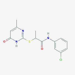 molecular formula C14H14ClN3O2S B6045273 N-(3-chlorophenyl)-2-[(4-methyl-6-oxo-1,6-dihydro-2-pyrimidinyl)thio]propanamide 