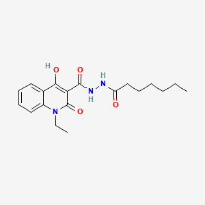 molecular formula C19H25N3O4 B604528 1-ethyl-4-hydroxy-2-oxo-N'-(1-oxoheptyl)-3-quinolinecarbohydrazide CAS No. 300731-60-6