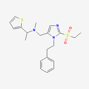 molecular formula C21H27N3O2S2 B6045321 N-{[2-(ethylsulfonyl)-1-(2-phenylethyl)-1H-imidazol-5-yl]methyl}-N-methyl-1-(2-thienyl)ethanamine 
