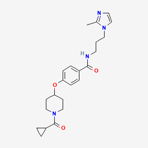 molecular formula C23H30N4O3 B6045404 4-{[1-(cyclopropylcarbonyl)-4-piperidinyl]oxy}-N-[3-(2-methyl-1H-imidazol-1-yl)propyl]benzamide 