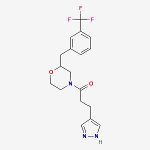 molecular formula C18H20F3N3O2 B6045492 4-[3-(1H-pyrazol-4-yl)propanoyl]-2-[3-(trifluoromethyl)benzyl]morpholine 