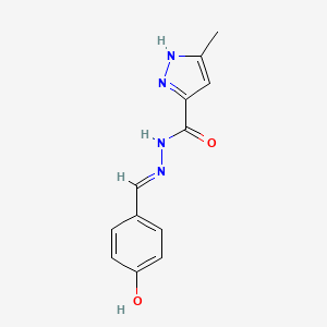molecular formula C12H12N4O2 B604554 5-Methyl-2H-pyrazole-3-carboxylic acid (4-hydroxy-benzylidene)-hydrazide CAS No. 1284273-99-9