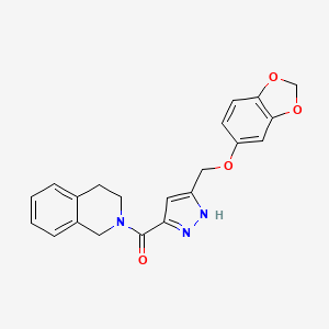 molecular formula C21H19N3O4 B6045597 2-({5-[(1,3-benzodioxol-5-yloxy)methyl]-1H-pyrazol-3-yl}carbonyl)-1,2,3,4-tetrahydroisoquinoline 