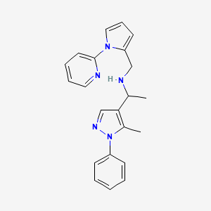 molecular formula C22H23N5 B6045650 1-(5-methyl-1-phenyl-1H-pyrazol-4-yl)-N-{[1-(2-pyridinyl)-1H-pyrrol-2-yl]methyl}ethanamine 
