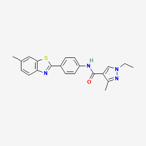 molecular formula C21H20N4OS B6045652 1-ethyl-3-methyl-N-[4-(6-methyl-1,3-benzothiazol-2-yl)phenyl]-1H-pyrazole-4-carboxamide 