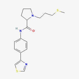 molecular formula C18H23N3OS2 B6045671 1-[3-(methylthio)propyl]-N-[4-(1,3-thiazol-4-yl)phenyl]prolinamide 