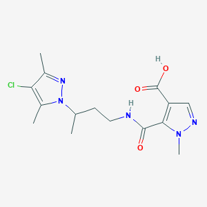 molecular formula C15H20ClN5O3 B6045680 5-({[3-(4-chloro-3,5-dimethyl-1H-pyrazol-1-yl)butyl]amino}carbonyl)-1-methyl-1H-pyrazole-4-carboxylic acid 
