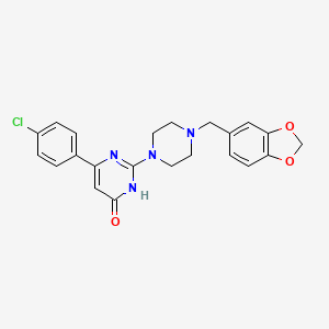 molecular formula C22H21ClN4O3 B6045702 2-[4-(1,3-benzodioxol-5-ylmethyl)-1-piperazinyl]-6-(4-chlorophenyl)-4(3H)-pyrimidinone 