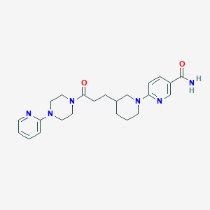 molecular formula C23H30N6O2 B6045714 6-(3-{3-oxo-3-[4-(2-pyridinyl)-1-piperazinyl]propyl}-1-piperidinyl)nicotinamide 
