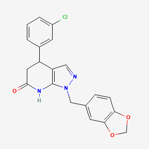 molecular formula C20H16ClN3O3 B6045729 1-(1,3-benzodioxol-5-ylmethyl)-4-(3-chlorophenyl)-1,4,5,7-tetrahydro-6H-pyrazolo[3,4-b]pyridin-6-one 