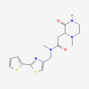 molecular formula C16H20N4O2S2 B6045782 N-methyl-2-(1-methyl-3-oxo-2-piperazinyl)-N-{[2-(2-thienyl)-1,3-thiazol-4-yl]methyl}acetamide 