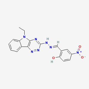 molecular formula C18H15N7O3 B604582 2-[(9-Ethyl-9H-1,3,4,9-tetraaza-fluoren-2-yl)-hydrazonomethyl]-4-nitro-phenol CAS No. 300388-77-6