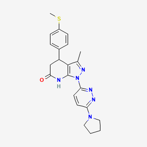molecular formula C22H24N6OS B6045859 3-methyl-4-[4-(methylthio)phenyl]-1-[6-(1-pyrrolidinyl)-3-pyridazinyl]-1,4,5,7-tetrahydro-6H-pyrazolo[3,4-b]pyridin-6-one 