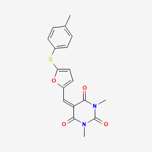 molecular formula C18H16N2O4S B6045878 1,3-dimethyl-5-({5-[(4-methylphenyl)thio]-2-furyl}methylene)-2,4,6(1H,3H,5H)-pyrimidinetrione 
