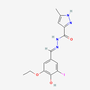 molecular formula C14H15IN4O3 B604590 N'-[(E)-(3-Ethoxy-4-hydroxy-5-iodophenyl)methylidene]-3-methyl-1H-pyrazole-5-carbohydrazide CAS No. 1310089-63-4
