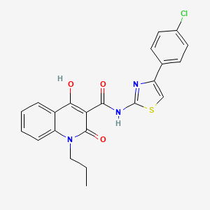 molecular formula C22H18ClN3O3S B604593 N-[4-(4-chlorophenyl)-1,3-thiazol-2-yl]-4-hydroxy-2-oxo-1-propyl-1,2-dihydroquinoline-3-carboxamide CAS No. 330817-57-7