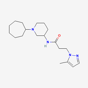 molecular formula C19H32N4O B6046056 N-(1-cycloheptyl-3-piperidinyl)-3-(5-methyl-1H-pyrazol-1-yl)propanamide 