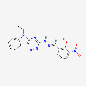 molecular formula C18H15N7O3 B604607 2-[(9-Ethyl-9H-1,3,4,9-tetraaza-fluoren-2-yl)-hydrazonomethyl]-6-nitro-phenol CAS No. 300838-18-0