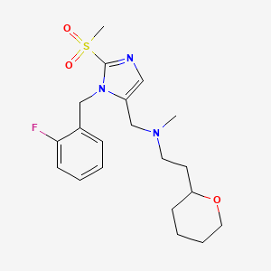 molecular formula C20H28FN3O3S B6046095 N-{[1-(2-fluorobenzyl)-2-(methylsulfonyl)-1H-imidazol-5-yl]methyl}-N-methyl-2-(tetrahydro-2H-pyran-2-yl)ethanamine 