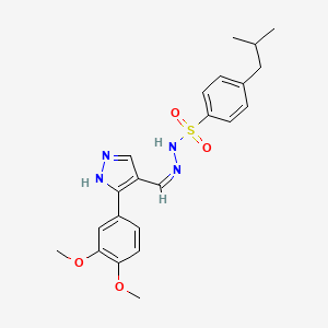 molecular formula C22H26N4O4S B6046126 N'-{[3-(3,4-dimethoxyphenyl)-1H-pyrazol-4-yl]methylene}-4-isobutylbenzenesulfonohydrazide 