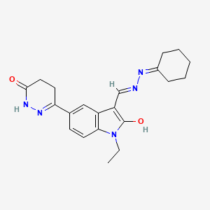 molecular formula C21H25N5O2 B604617 (3Z)-3-[(2-cyclohexylidenehydrazinyl)methylidene]-1-ethyl-5-(6-oxo-1,4,5,6-tetrahydropyridazin-3-yl)-1,3-dihydro-2H-indol-2-one CAS No. 352549-88-3