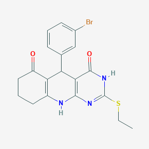 molecular formula C19H18BrN3O2S B6046208 5-(3-bromophenyl)-2-(ethylthio)-5,8,9,10-tetrahydropyrimido[4,5-b]quinoline-4,6(3H,7H)-dione 