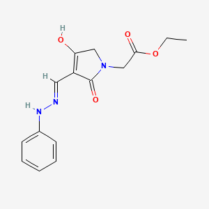 molecular formula C15H17N3O4 B604621 1-Ethoxycarbonylmethyl-3-phenylhydrazinomethylenepyrrolidine-2,4-dione CAS No. 141581-90-0