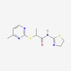 molecular formula C11H14N4OS2 B6046236 N-(4,5-dihydro-1,3-thiazol-2-yl)-2-[(4-methyl-2-pyrimidinyl)thio]propanamide 