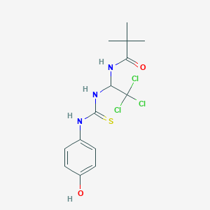 molecular formula C14H18Cl3N3O2S B6046269 2,2-dimethyl-N-[2,2,2-trichloro-1-({[(4-hydroxyphenyl)amino]carbonothioyl}amino)ethyl]propanamide 