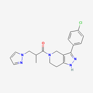 molecular formula C19H20ClN5O B6046285 3-(4-chlorophenyl)-5-[2-methyl-3-(1H-pyrazol-1-yl)propanoyl]-4,5,6,7-tetrahydro-1H-pyrazolo[4,3-c]pyridine 