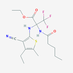 molecular formula C18H24F3N3O3S B6046299 ethyl N-(3-cyano-4-ethyl-5-methyl-2-thienyl)-3,3,3-trifluoro-2-(pentanoylamino)alaninate 