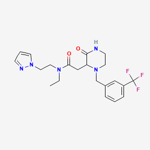molecular formula C21H26F3N5O2 B6046343 N-ethyl-2-{3-oxo-1-[3-(trifluoromethyl)benzyl]-2-piperazinyl}-N-[2-(1H-pyrazol-1-yl)ethyl]acetamide 