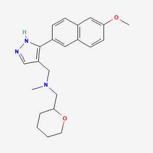 molecular formula C22H27N3O2 B6046365 1-[3-(6-methoxy-2-naphthyl)-1H-pyrazol-4-yl]-N-methyl-N-(tetrahydro-2H-pyran-2-ylmethyl)methanamine 