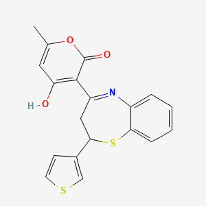 molecular formula C19H15NO3S2 B6046421 4-hydroxy-6-methyl-3-[2-(3-thienyl)-2,3-dihydro-1,5-benzothiazepin-4-yl]-2H-pyran-2-one 